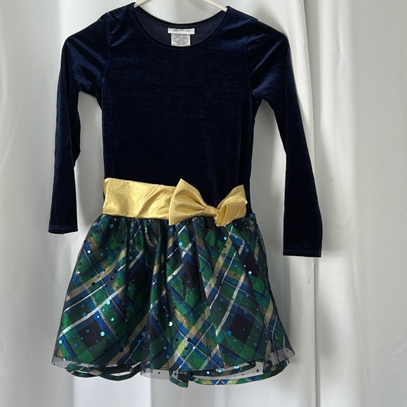 Bonnie Jean Other - NWT Bonnie Jean sz 8 fancy dress. Navy blue long sleeve gold bow with tulle.
